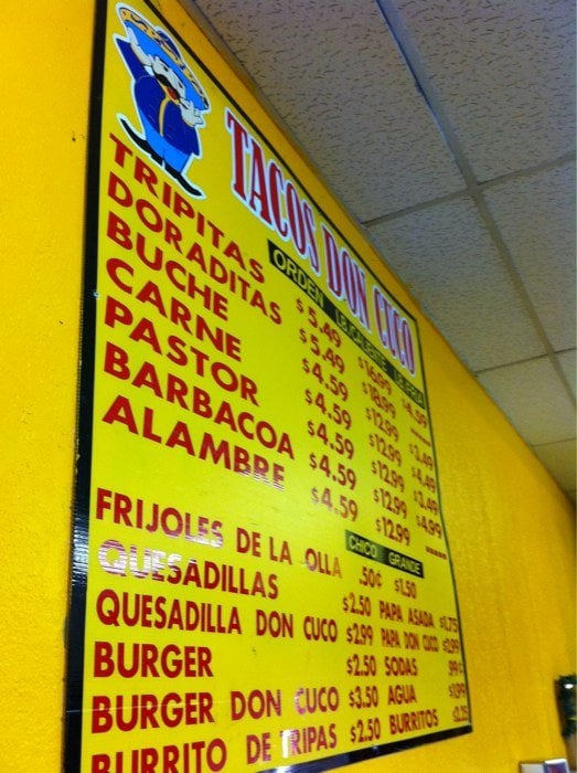 Tacos don outlet cuco menu